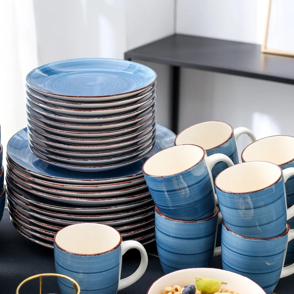 VANCASSO Bella Stoneware Dinnerware Set – 16/32/48 Pieces, Blue
