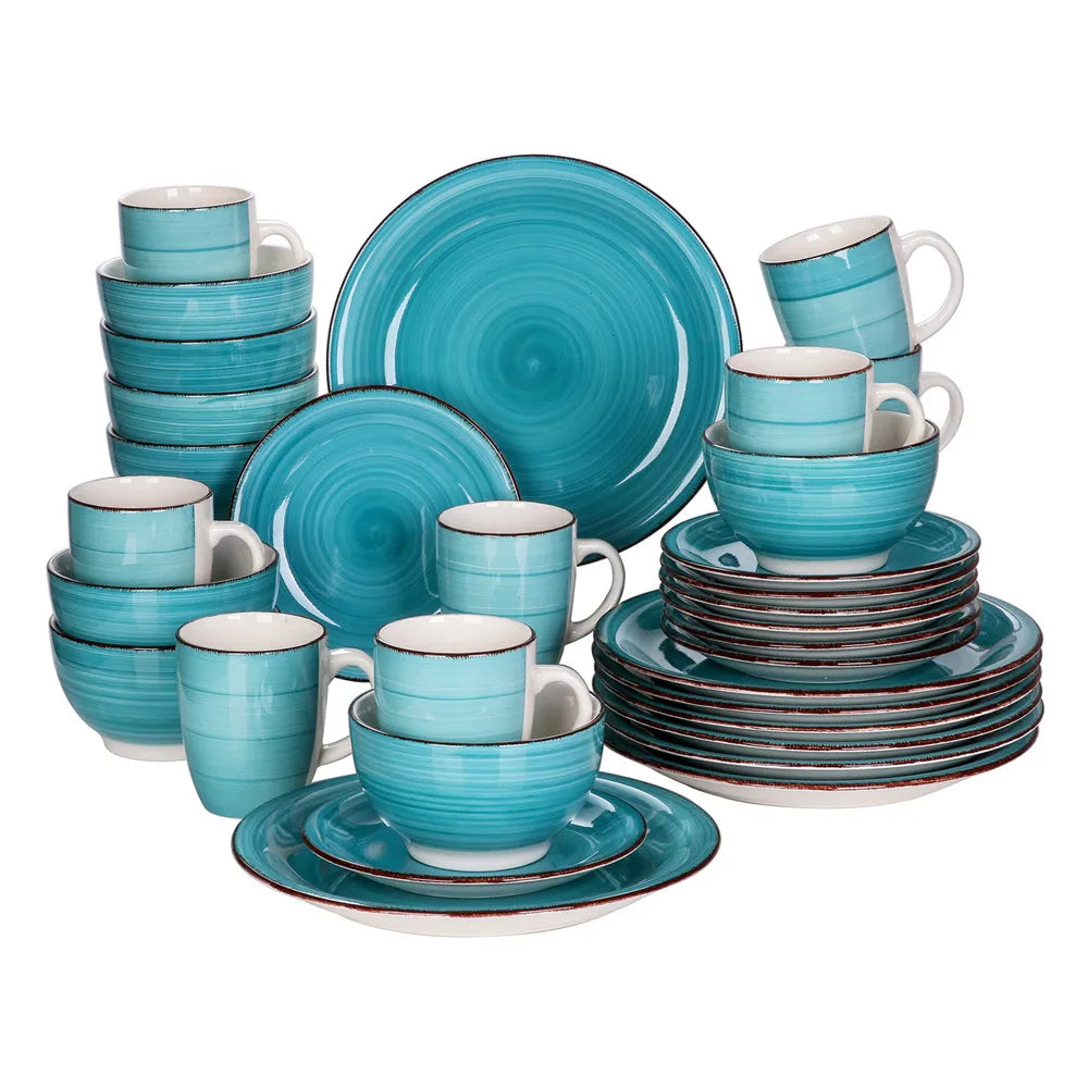 VANCASSO Bella Stoneware Dinnerware Set – 16/32/48 Pieces, Turquoise