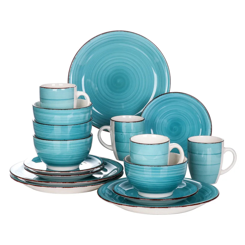 VANCASSO Bella Stoneware Dinnerware Set – 16/32/48 Pieces, Turquoise