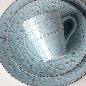 VANCASSO VINE Embossed Stoneware Dinnerware Set – 16/32/48 Pieces, Beige & Blue-Green