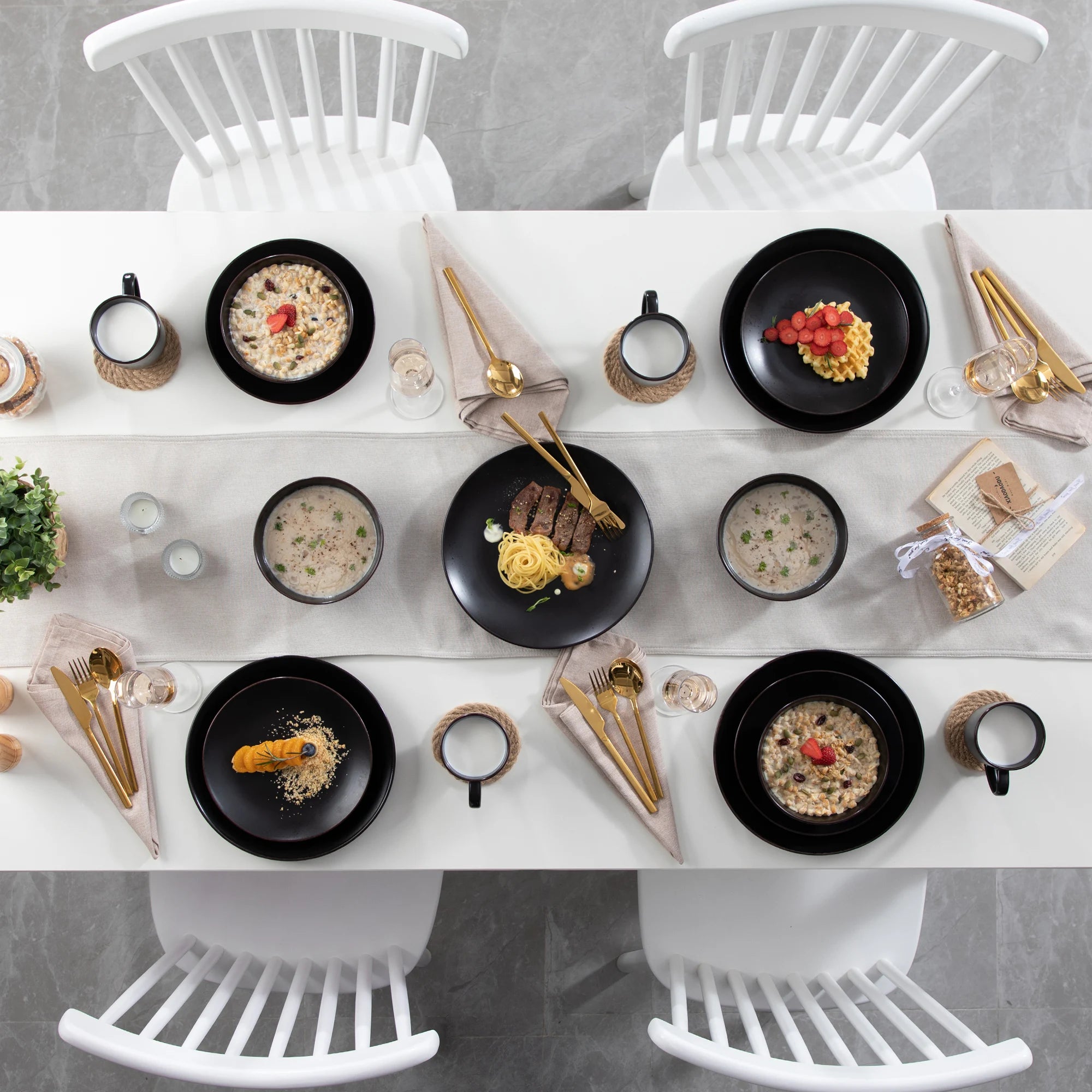 VANCASSO MODA Black Dinnerware – 16/32/48 Pieces