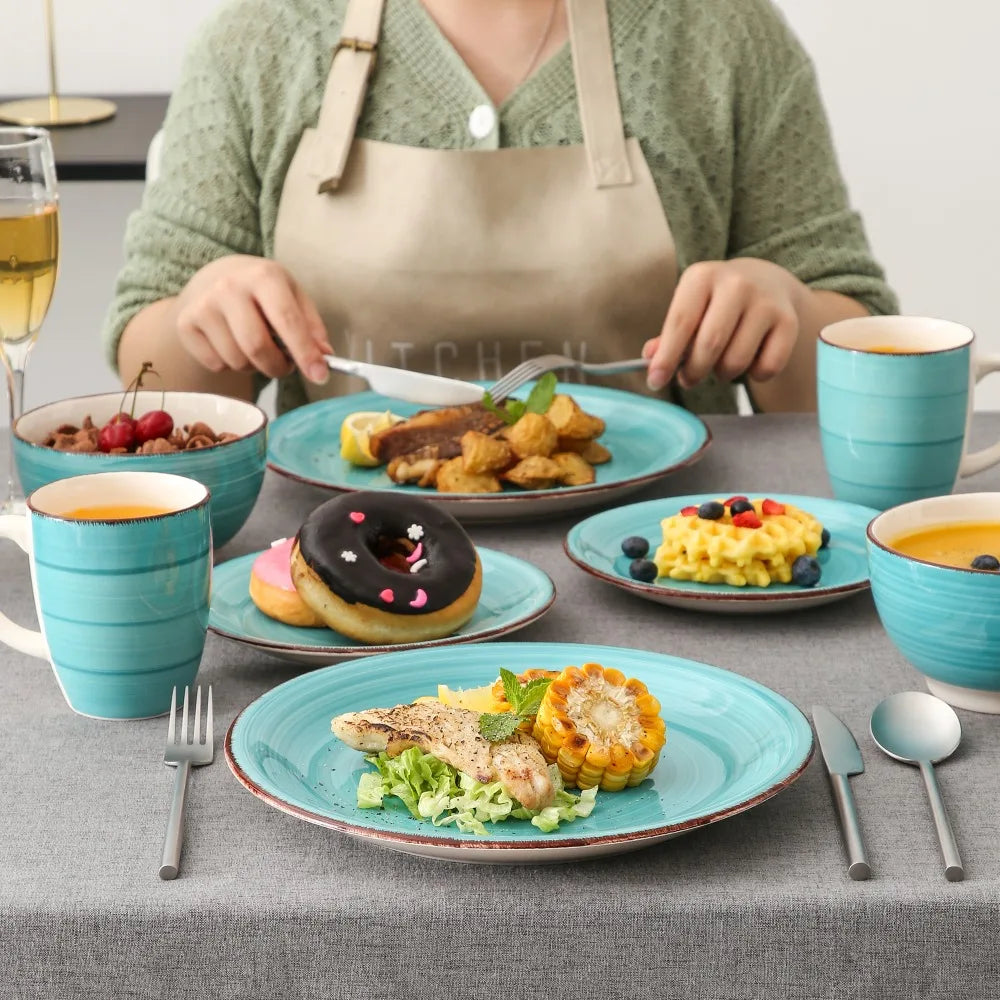VANCASSO Bella Stoneware Dinnerware Set – 16/32/48 Pieces, Turquoise