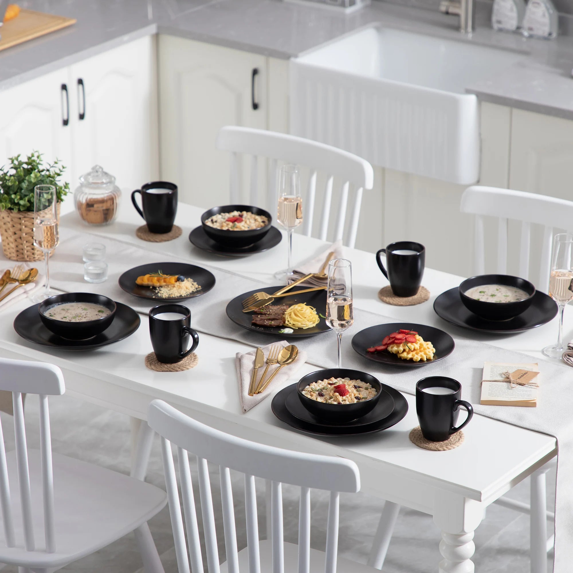 VANCASSO MODA Black Dinnerware – 16/32/48 Pieces