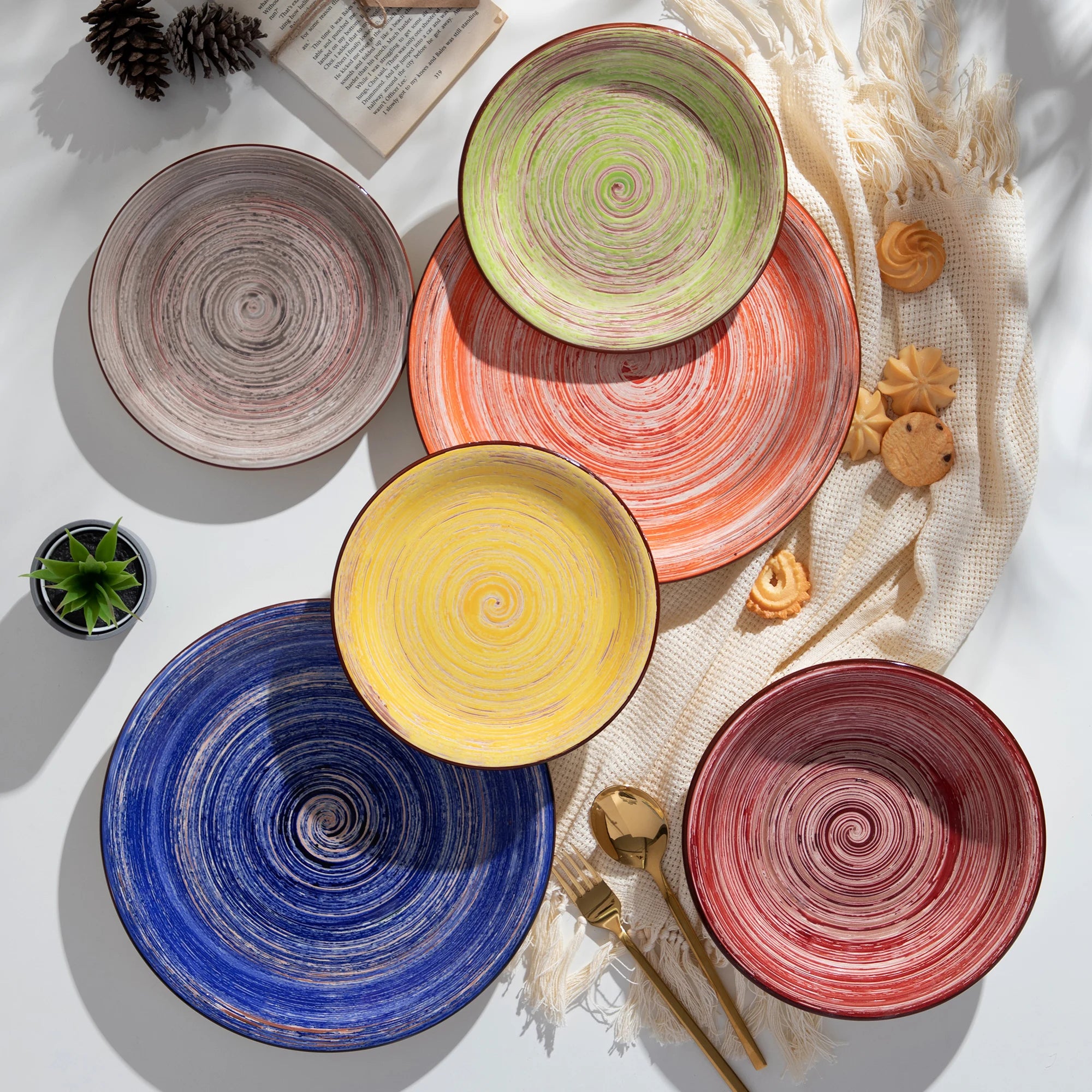 VANCASSO Albero Multicolor Stoneware Dinnerware Set – 18/36 Pieces, Gloss Finish