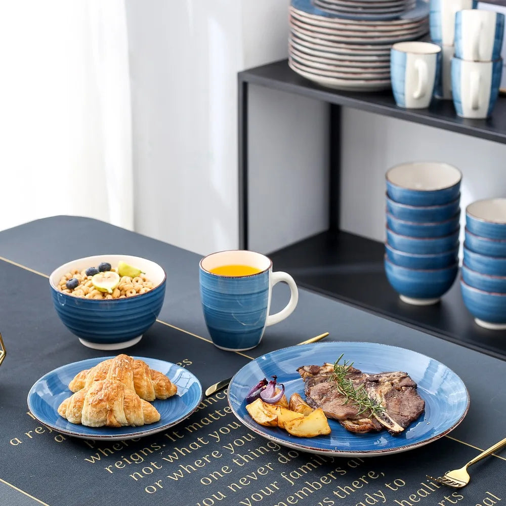 VANCASSO Bella Stoneware Dinnerware Set – 16/32/48 Pieces, Blue