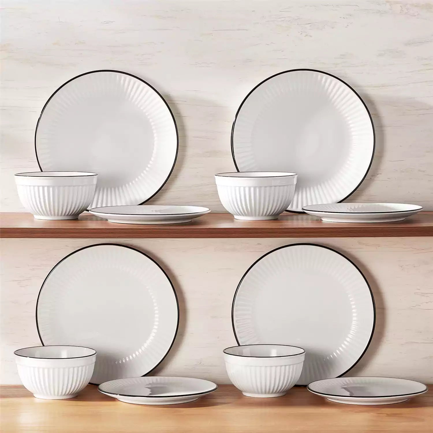 MALACASA LEILA Porcelain Dinnerware Set – White or White with Black Rim, 12–32 Pieces