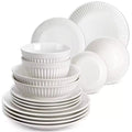 MALACASA LEILA Porcelain Dinnerware Set – White or White with Black Rim, 12–32 Pieces