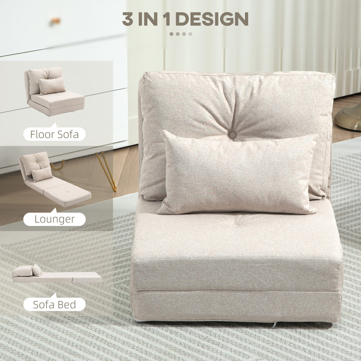 Foldcrest Convertible Floor Sofa Bed - Beige