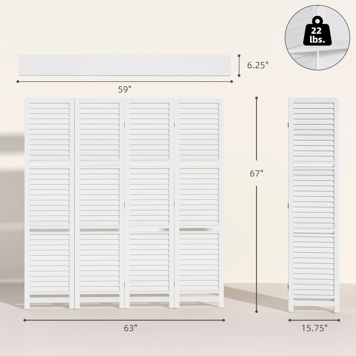 Sleekfold Room Divider with Shelves – White