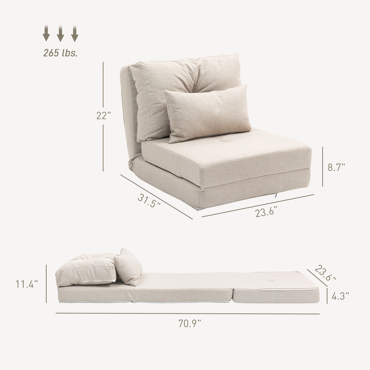 Foldcrest Convertible Floor Sofa Bed - Beige