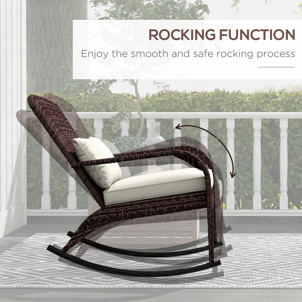 Side-view rocking graphic with motion overlays showing the chair moving along its curved rails.
