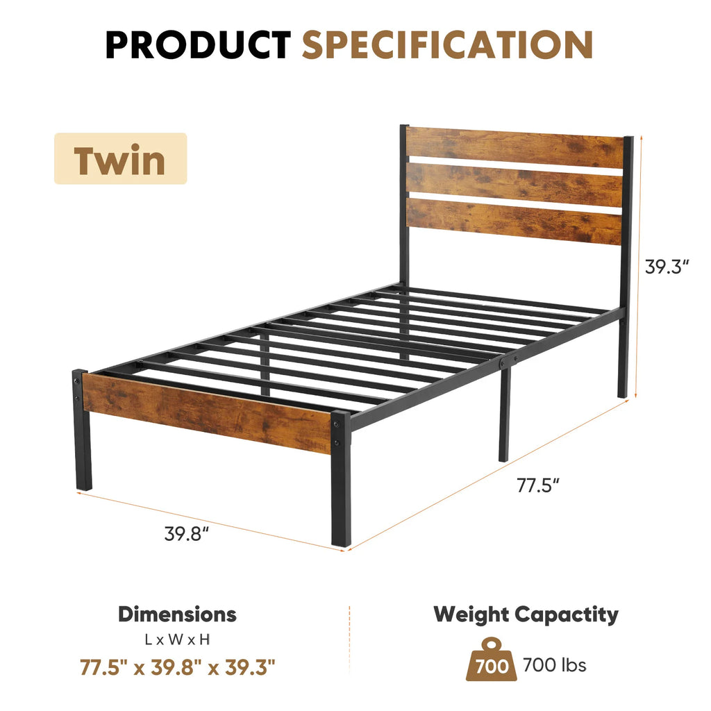 Gleamrise Industrial Metal Platform Bed
