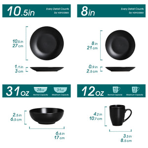 VANCASSO MODA Black Dinnerware – 16/32/48 Pieces