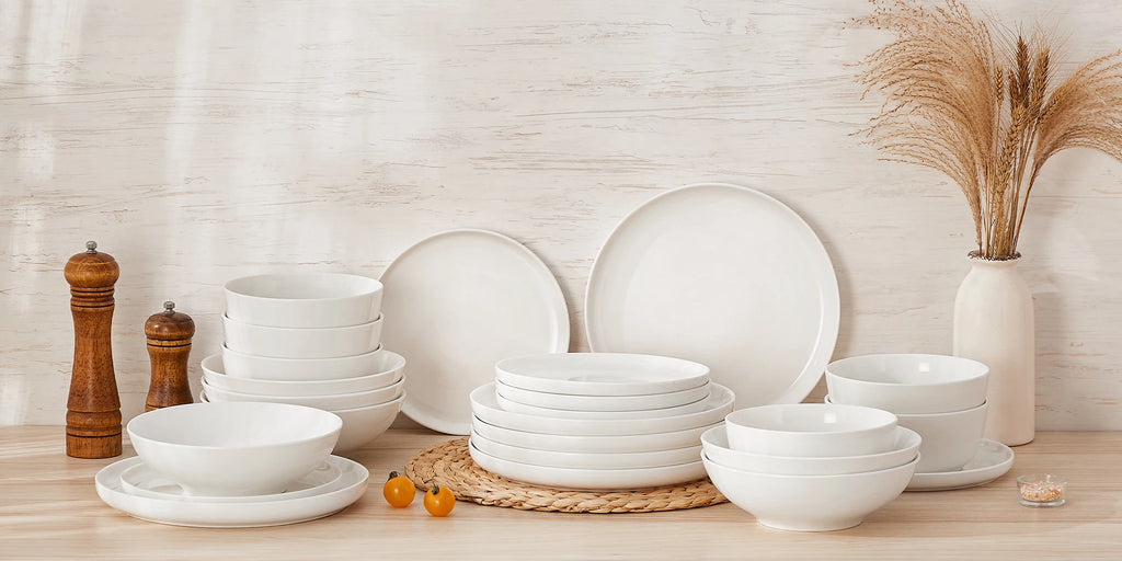 MALACASA Porcelain Dinnerware Set – White or White with Black Rim, 12–24 Pieces
