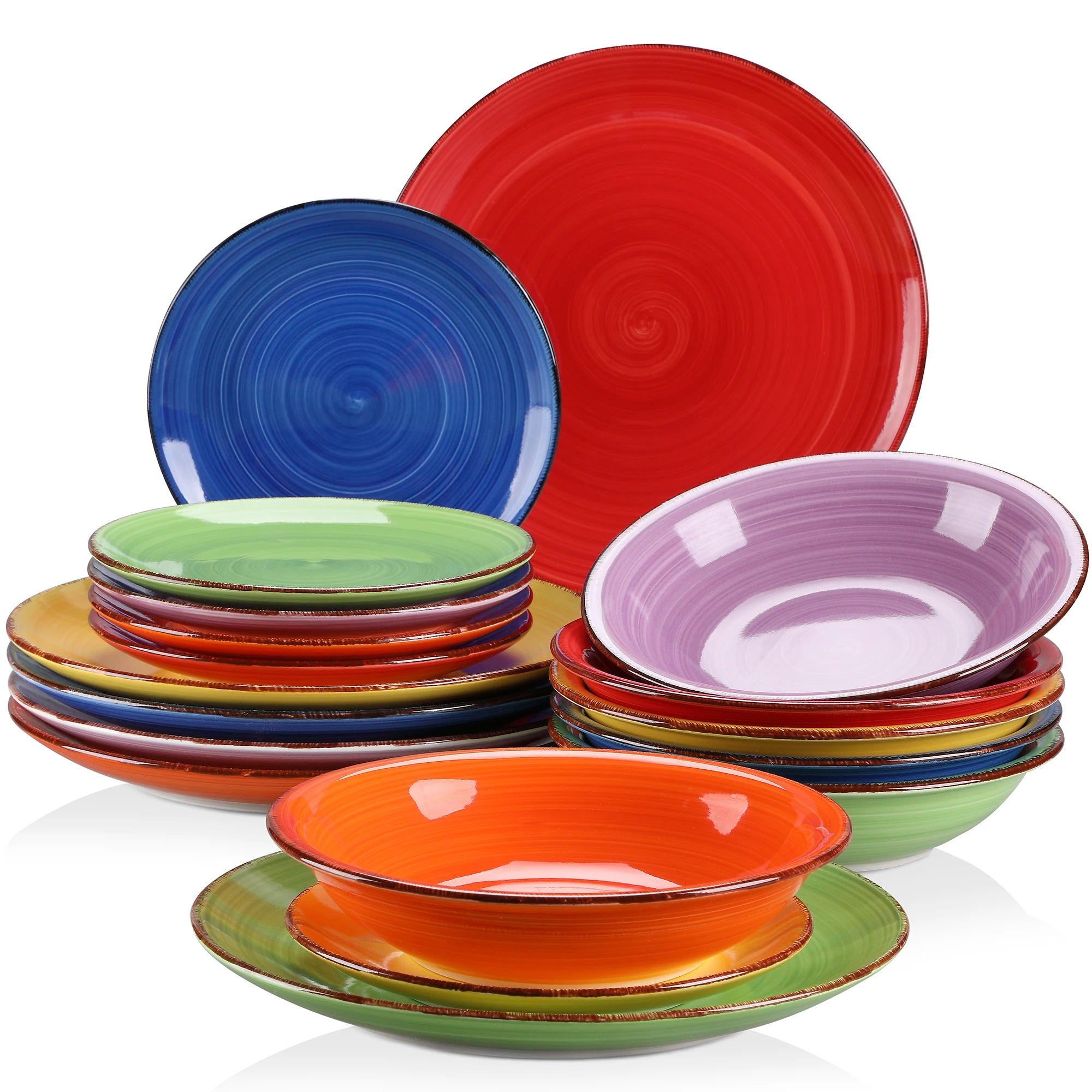 VANCASSO Bonita 18-Piece Stoneware Dinnerware Set – Multicolor Spiral Design