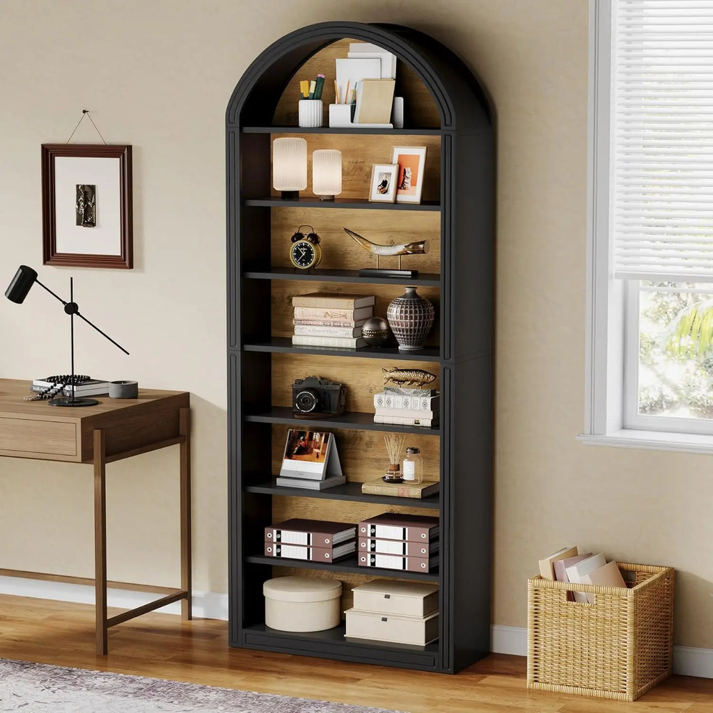 Arched Storage Bookcase – 8-Shelf Freestanding Display Bookcase