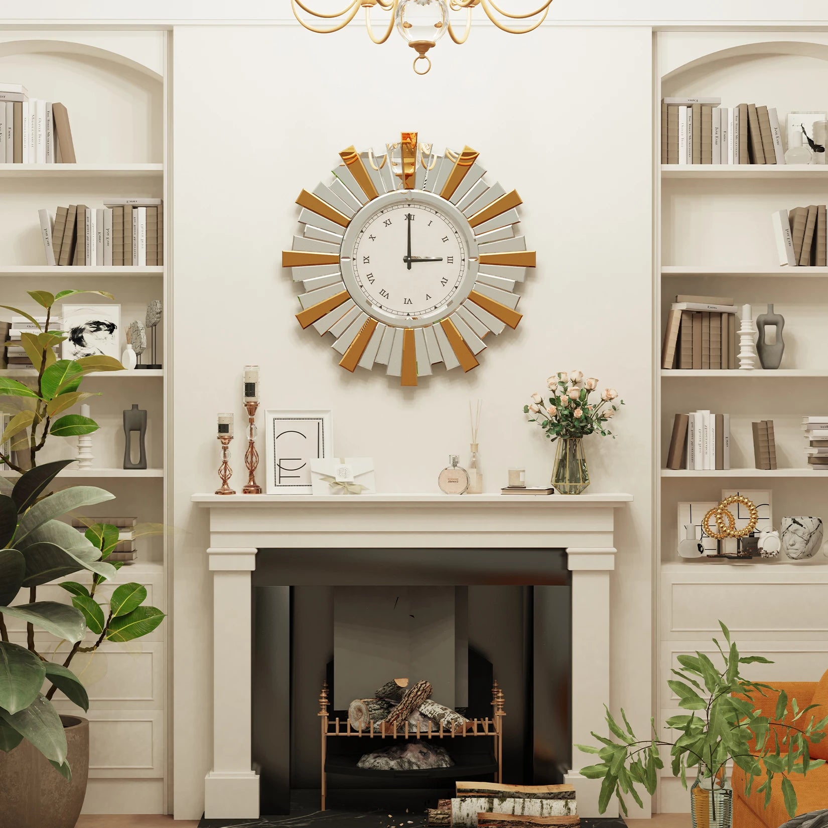Aureon Sunburst Mirrored Wall Clock