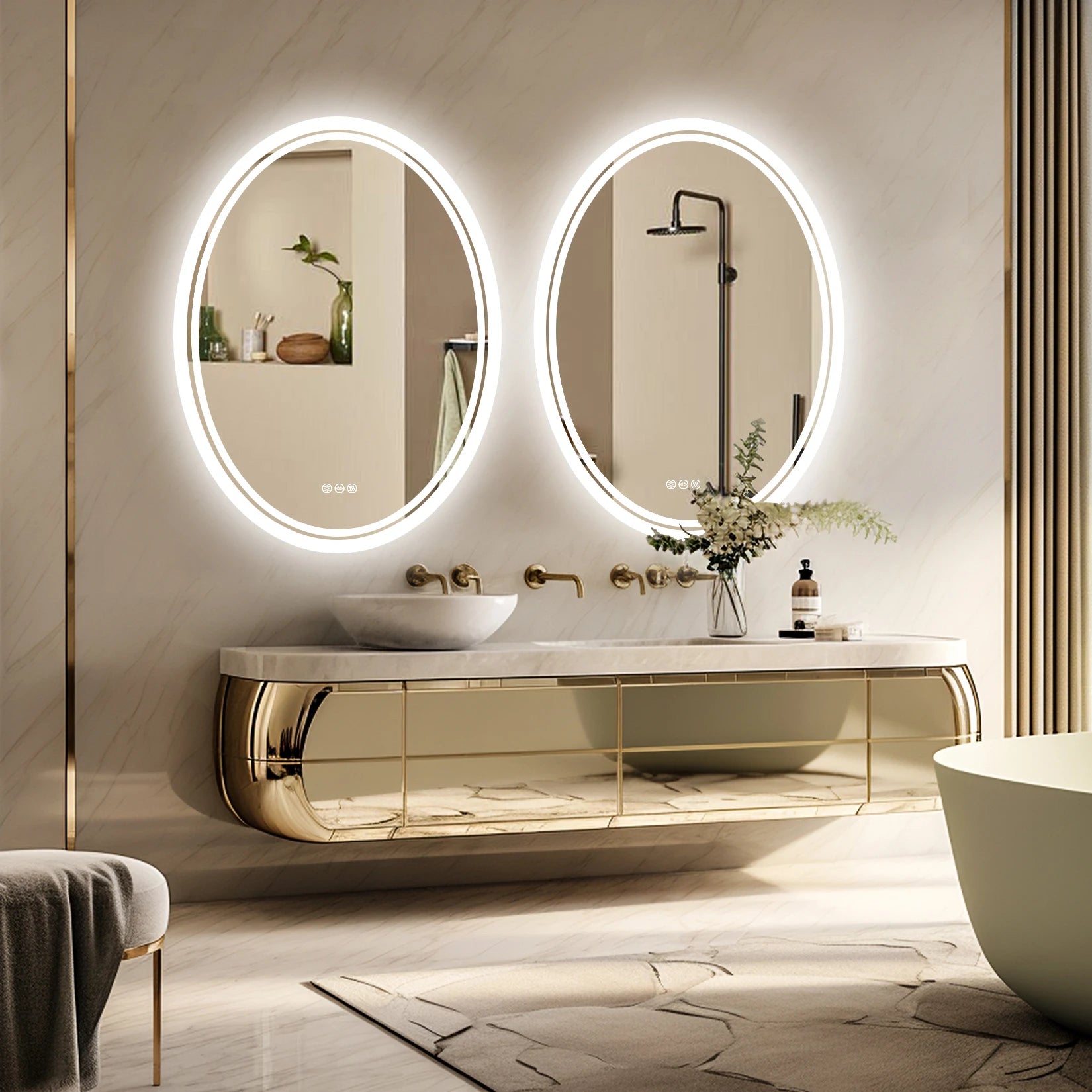 Oval LED Backlit Bathroom Mirror – Anti-Fog, Touch Sensor, Silver Finish