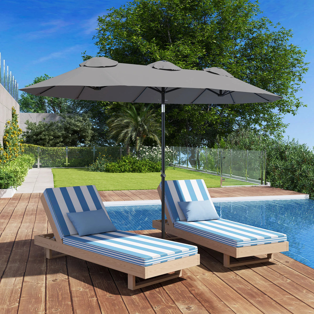 Oakscar Double Patio Umbrella, Gray