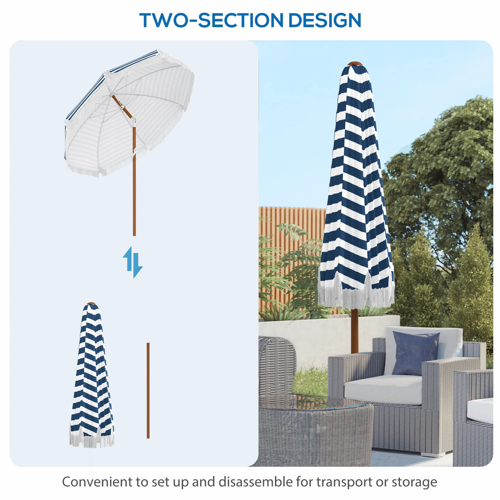 Marisol Fringe-Tilt Patio Umbrella – Blue