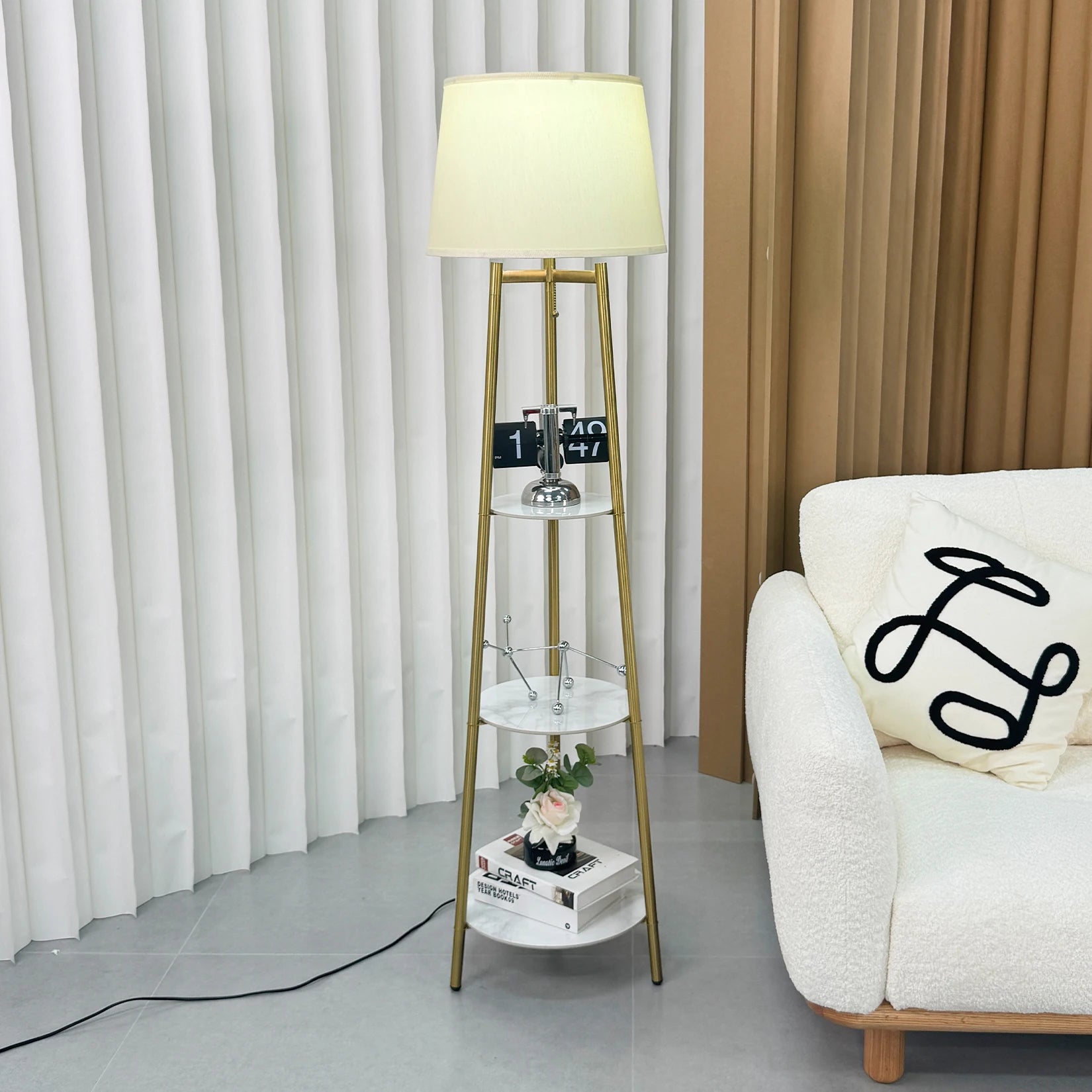 Aureline Tripod Shelf Floor Lamp – Gold