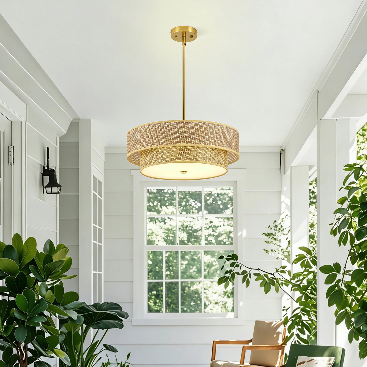 Elvarin Rattan & Linen Chandelier