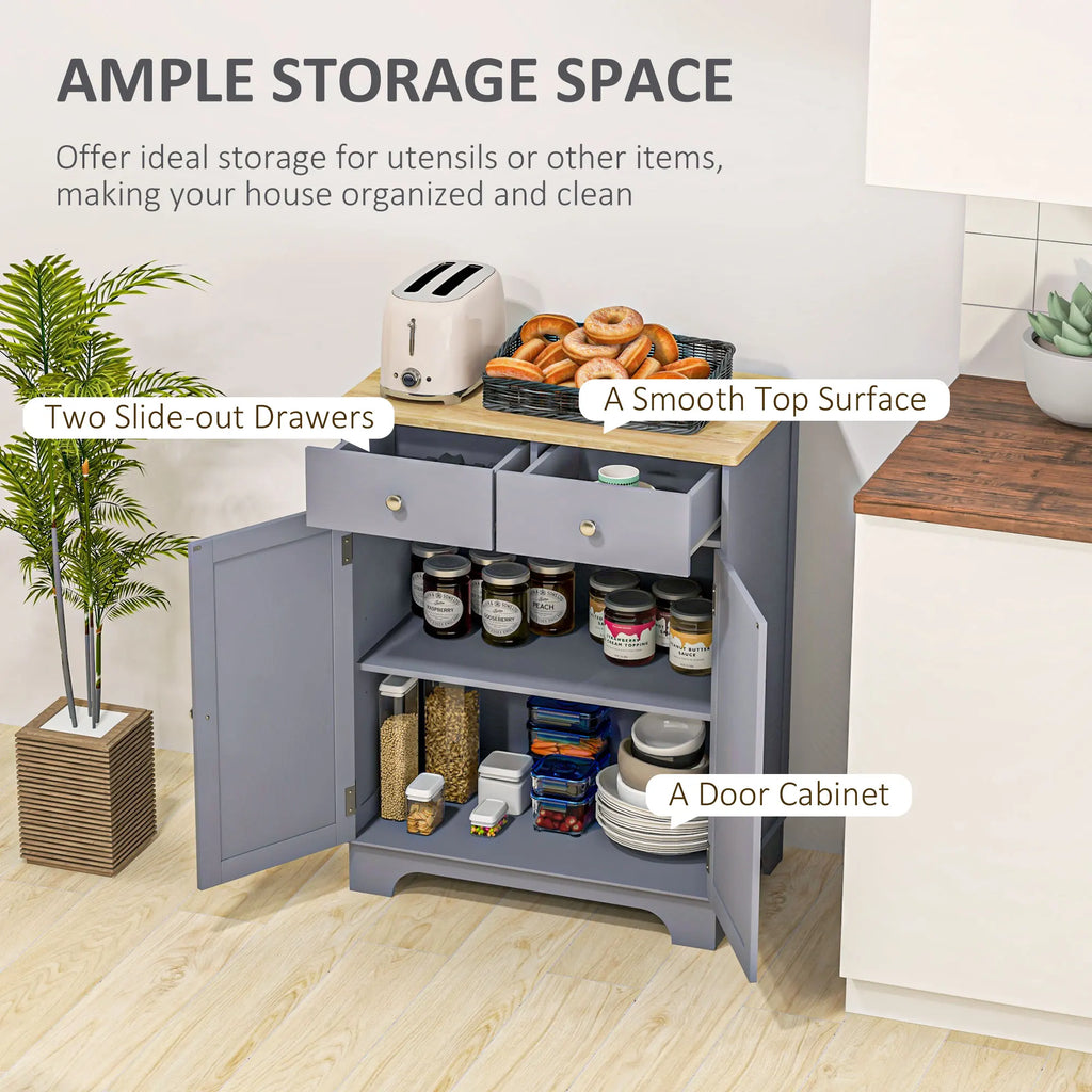 Threadhalo cabinet with two open drawers and two doors revealing one shelf and two storage levels