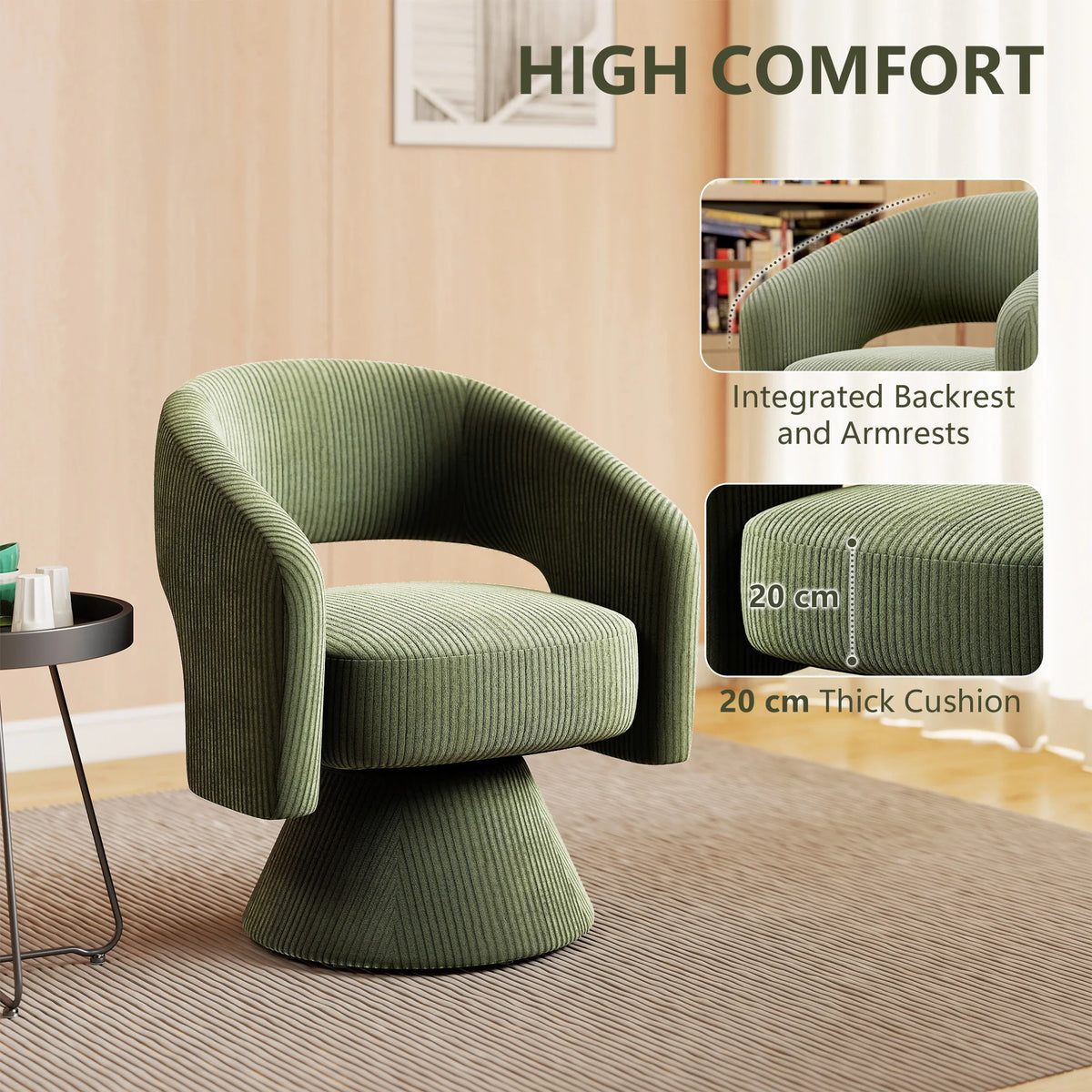 Merrowyn Green Corduroy Swivel Chair