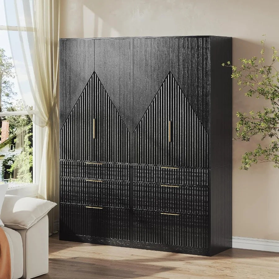 Two matching geometric-front wardrobes staged together