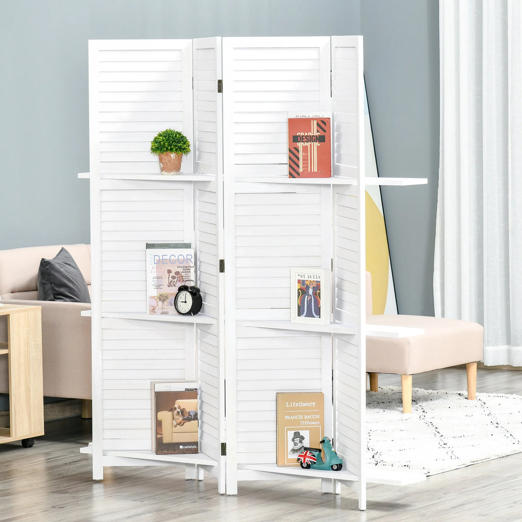 Sleekfold Room Divider with Shelves – White