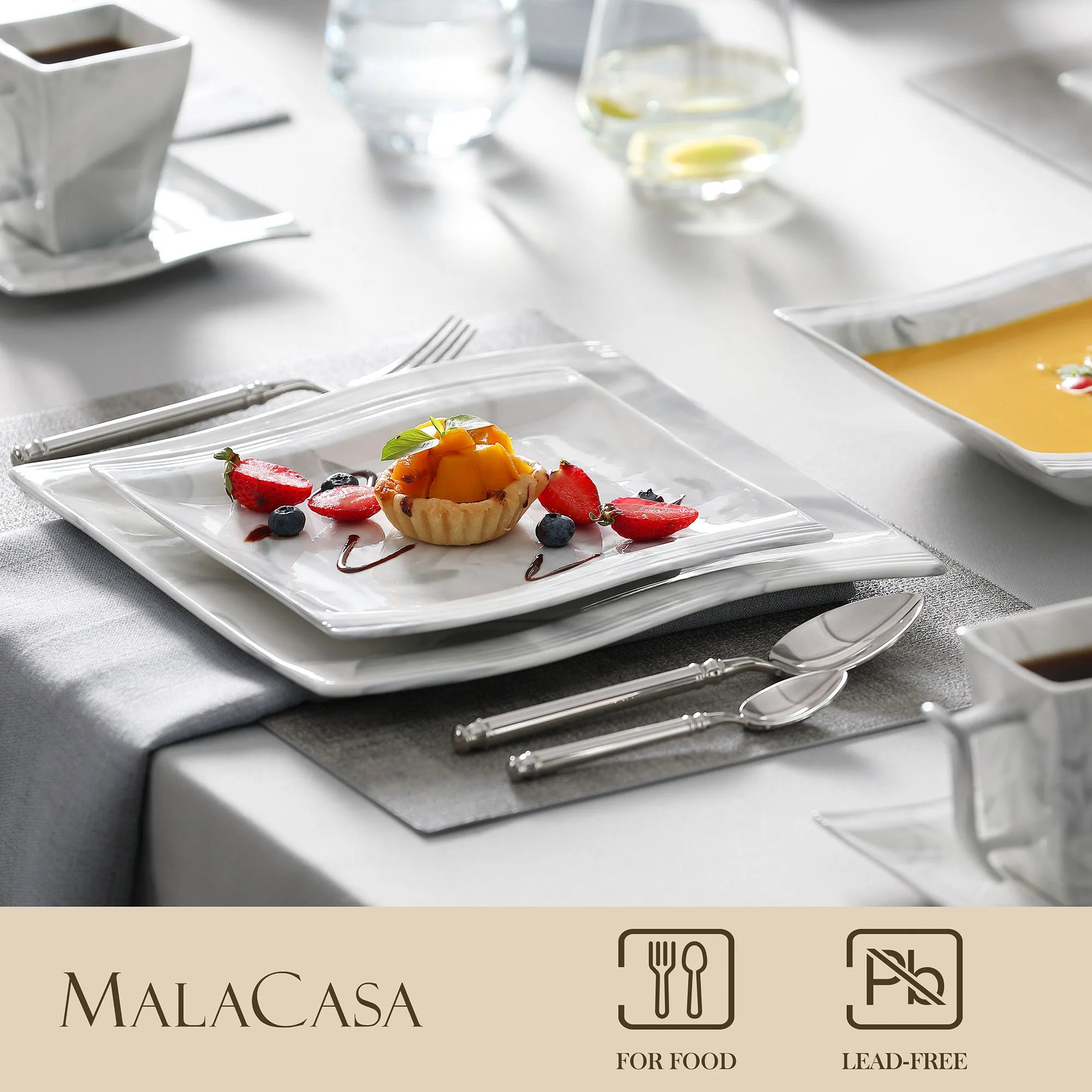 MALACASA Flora Gray & White Marble Porcelain Dinnerware Set – 30/60 Pieces