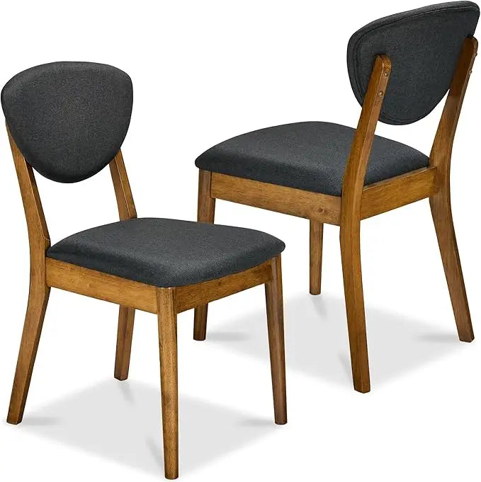 Mid-Century Upholstered Wood Dining Chairs – Set of 2