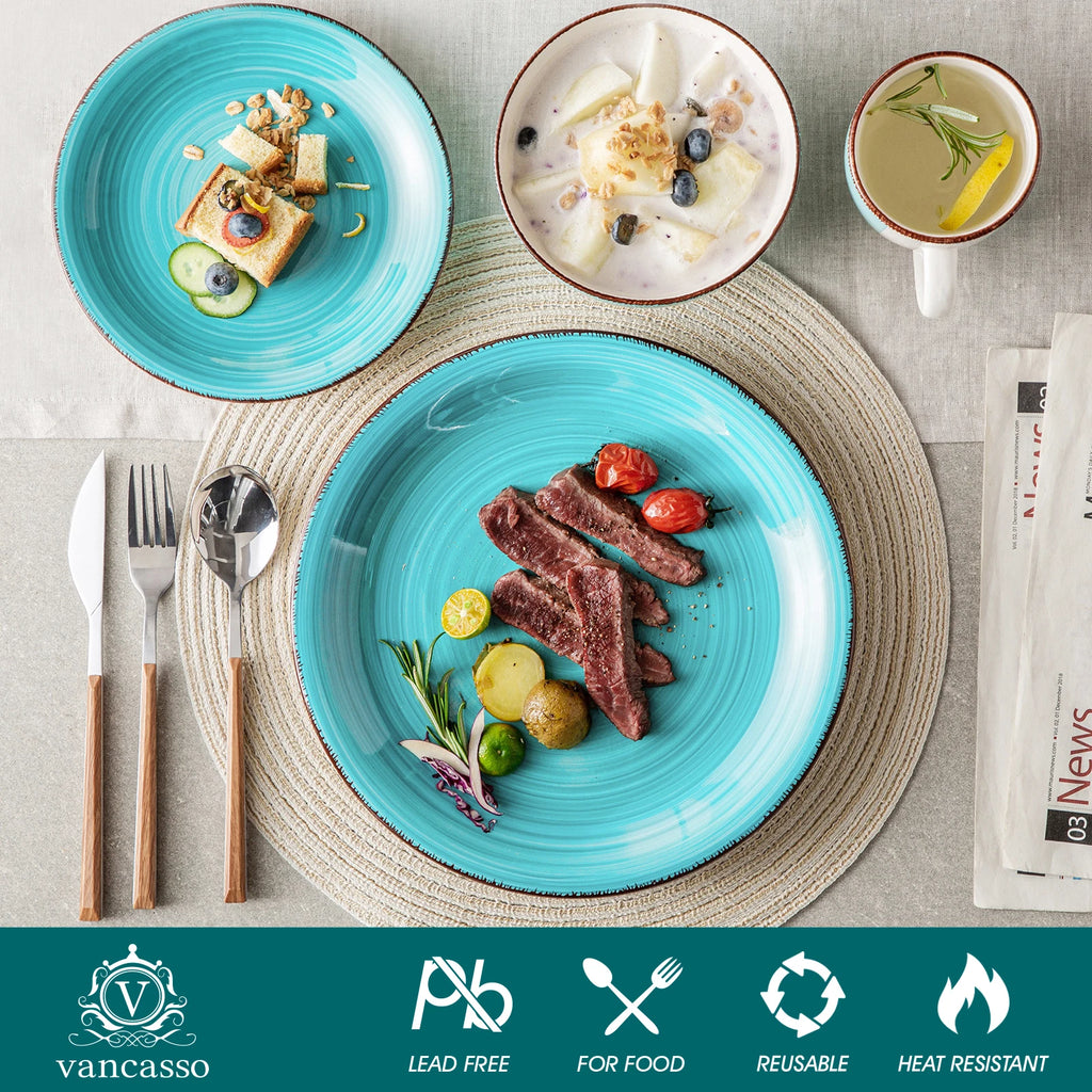 VANCASSO Bella Stoneware Dinnerware Set – 16/32/48 Pieces, Turquoise