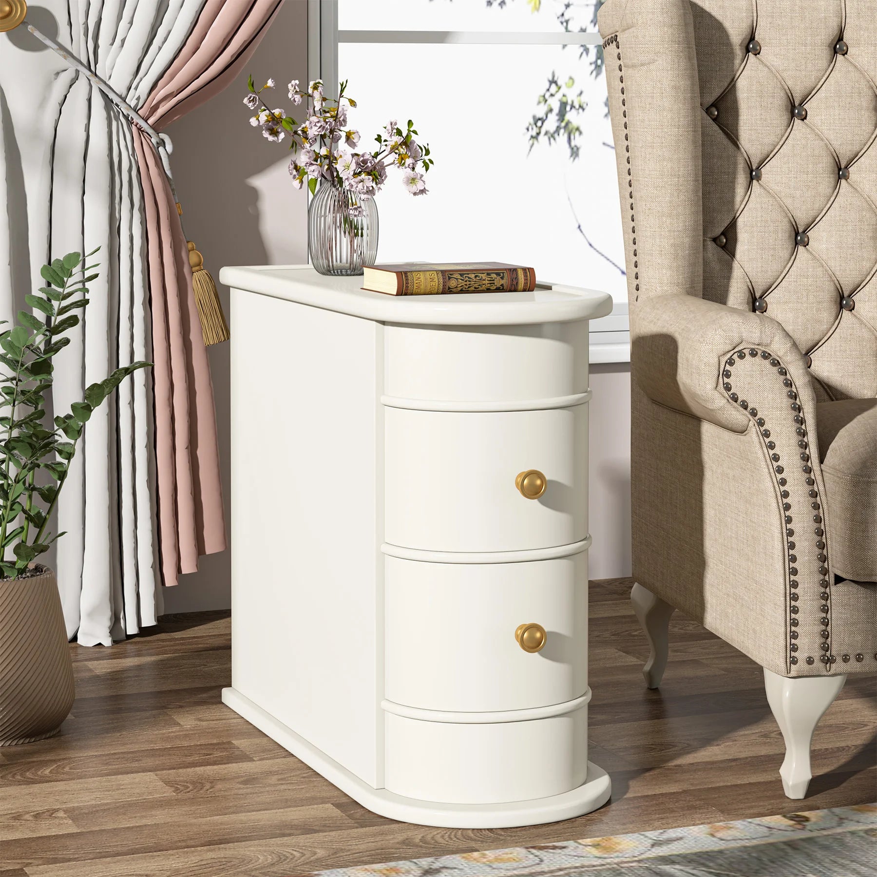 Jabari Curved Two-Drawer Side Table