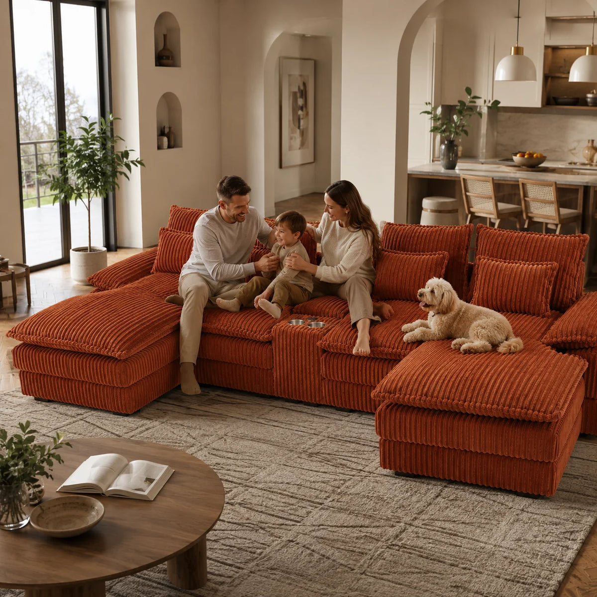 Wynterford 120-Inch 5-Piece Corduroy Sectional with Console