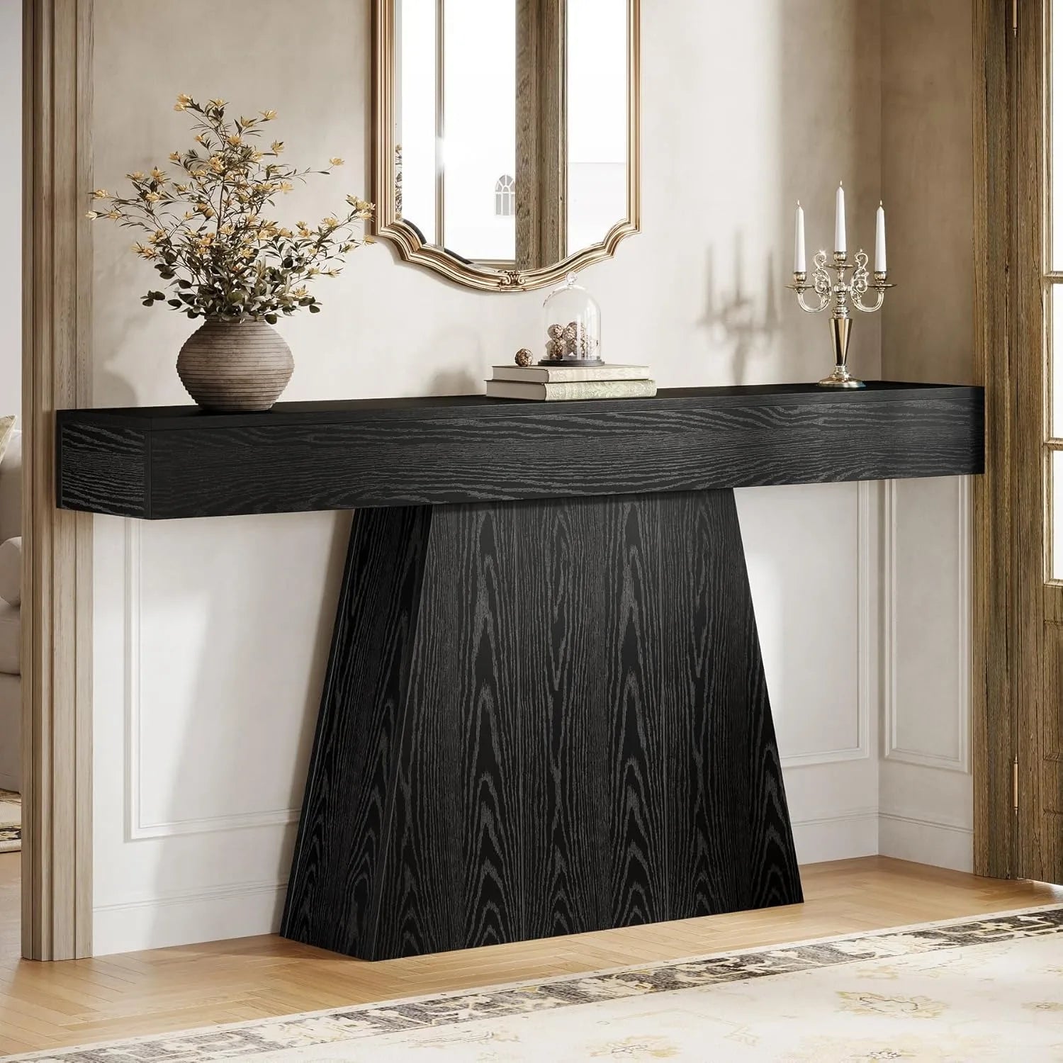 Sculptural Console Table with Tapered Architectural Base