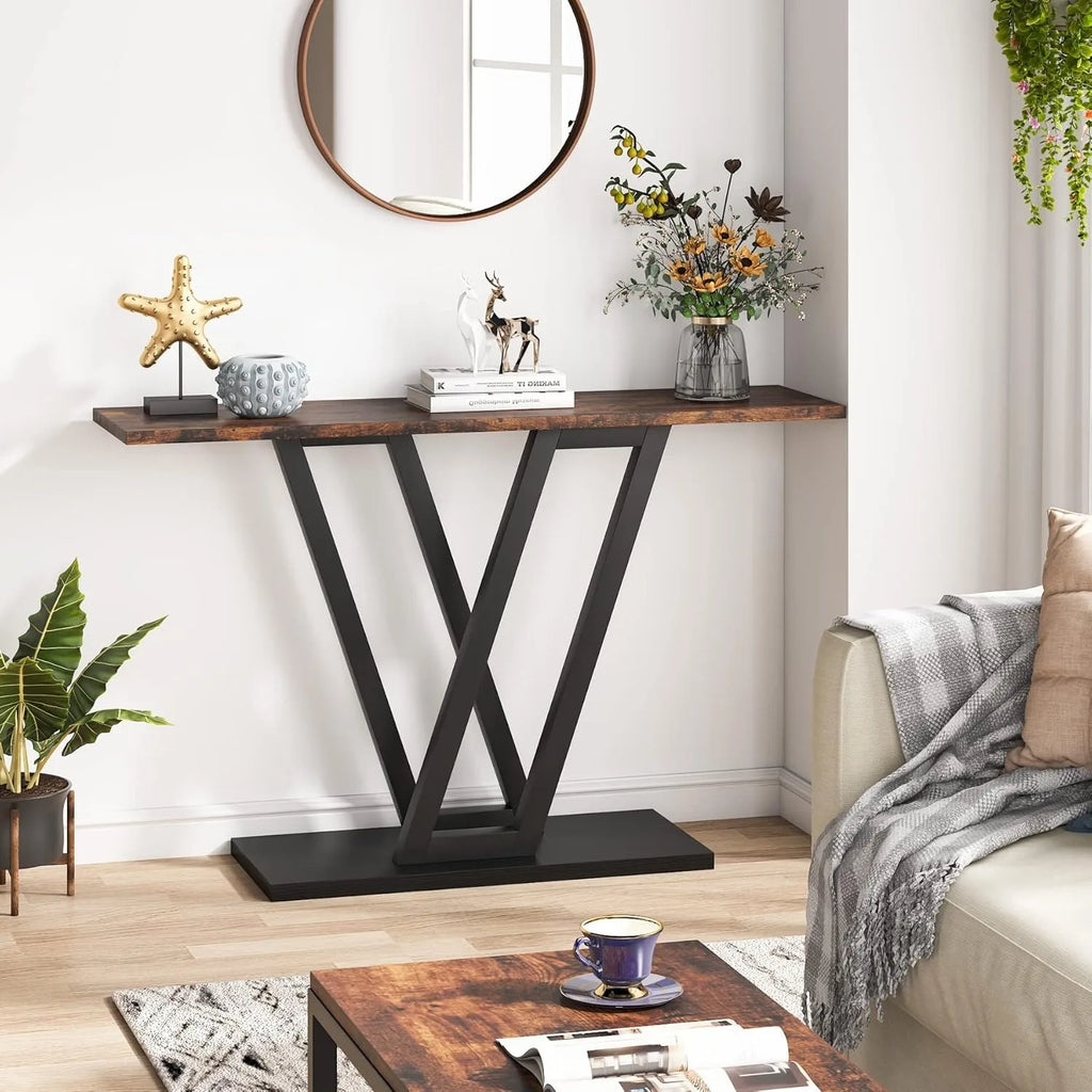 Crossframe Console Table – Slim Sculptural Entryway Accent