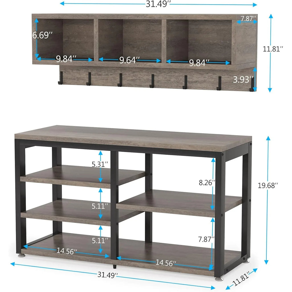 Furniture set with dimensions labeled on a white background