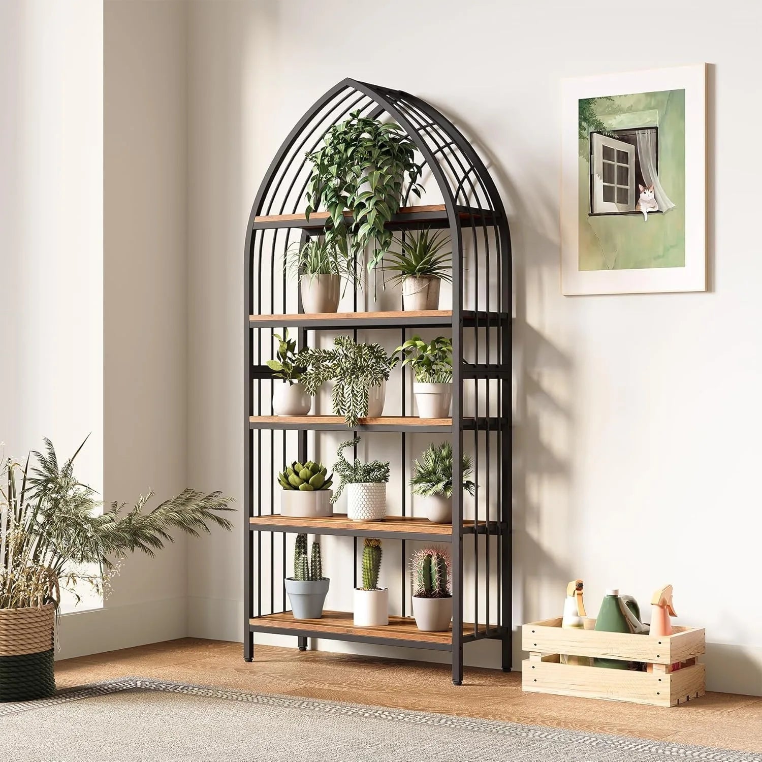 Arched Metal Bookshelf with Open Shelves