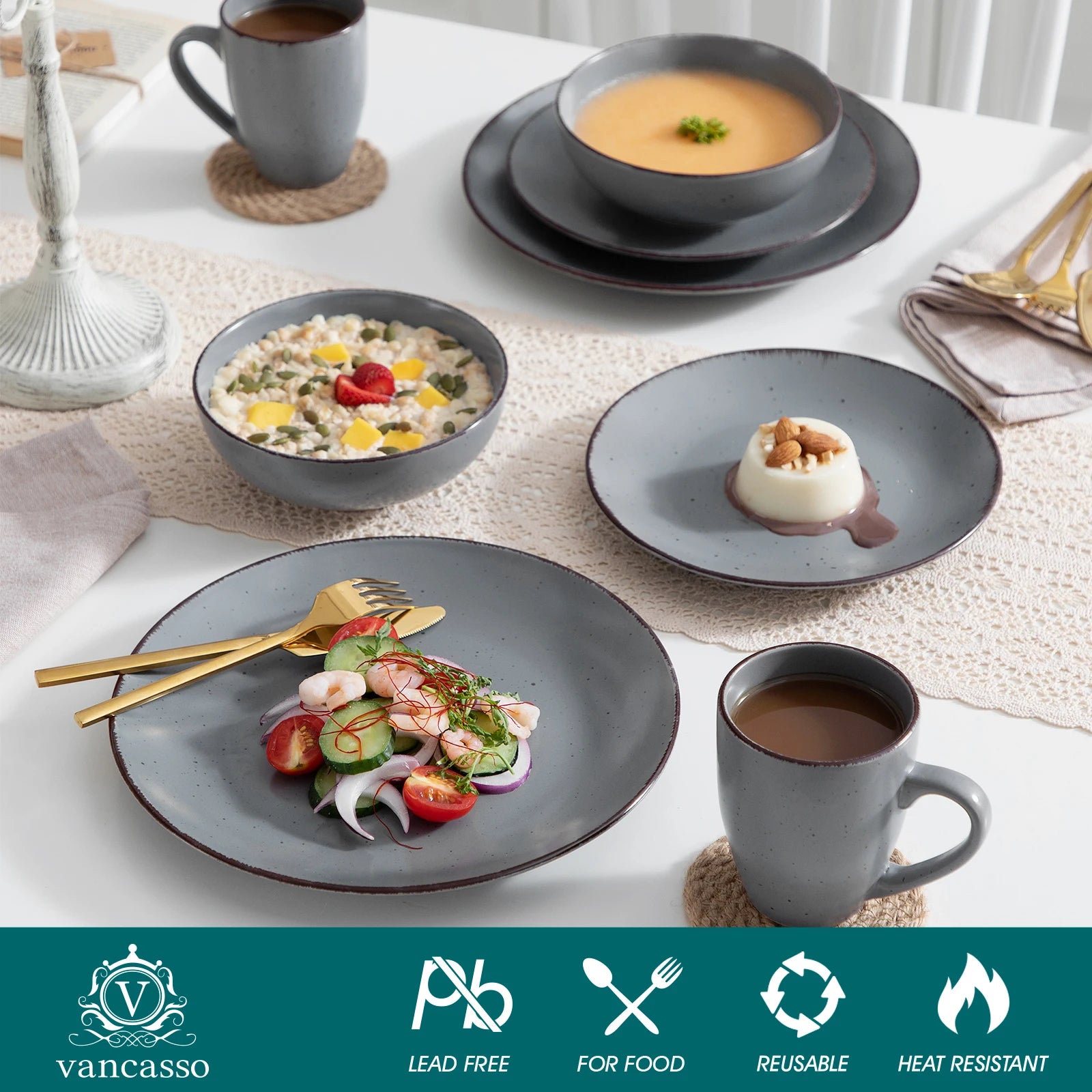 VANCASSO MODA Gray Dinnerware - 16/32/48 Pieces
