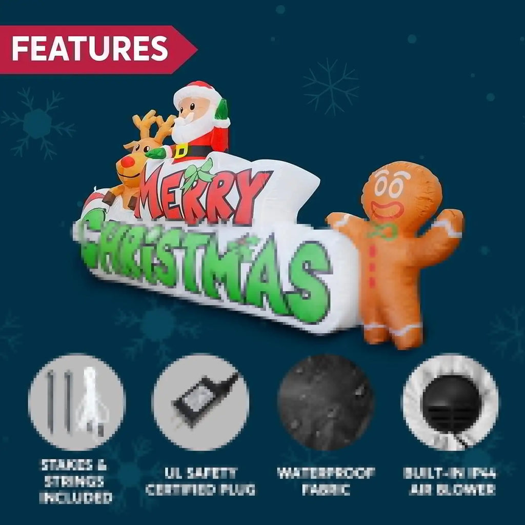 Merriglow inflatable fabric, blower, adapter and anchoring accessory details.