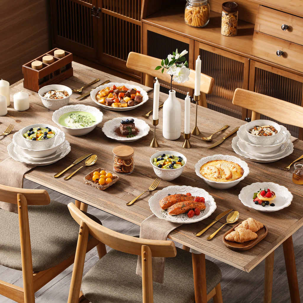 MALACASA plates and bowls arranged on a dining table