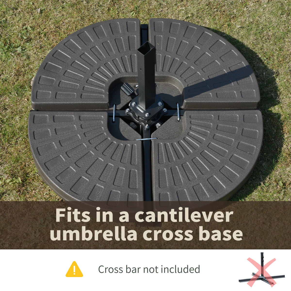 Radianceecho installed around a compatible cantilever umbrella cross base; cross base not included