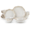 MALACASA white relief dinnerware arranged for the 16 Piece option