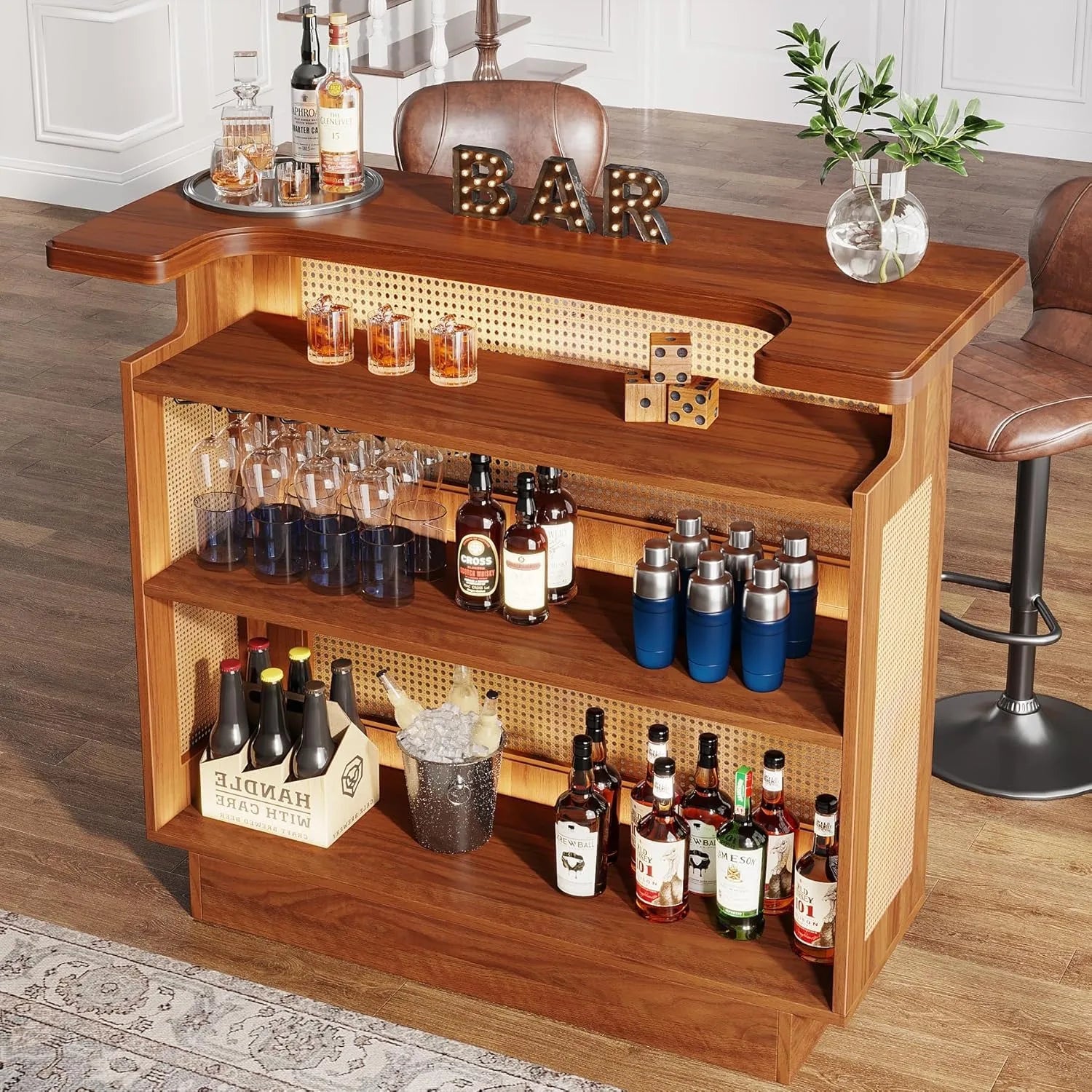Rattan Haven Farmhouse Bar Cabinet