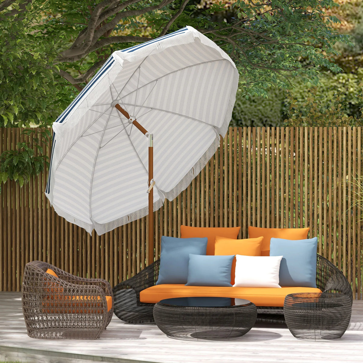 Marisol Fringe-Tilt Patio Umbrella – Blue