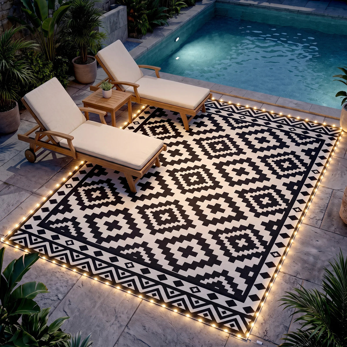 Luminweave LED Outdoor Rug - Black Geometric