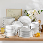 Load image into Gallery viewer, MALACASA Luna Series Ceramic Dinnerware Set - White or Black Rim
