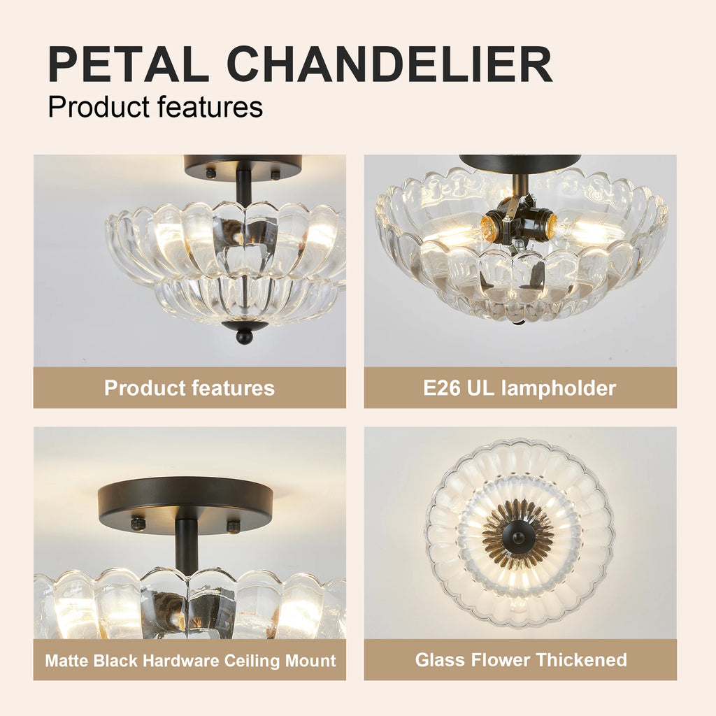 Rivenhall Clear Glass Ceiling Light, Black