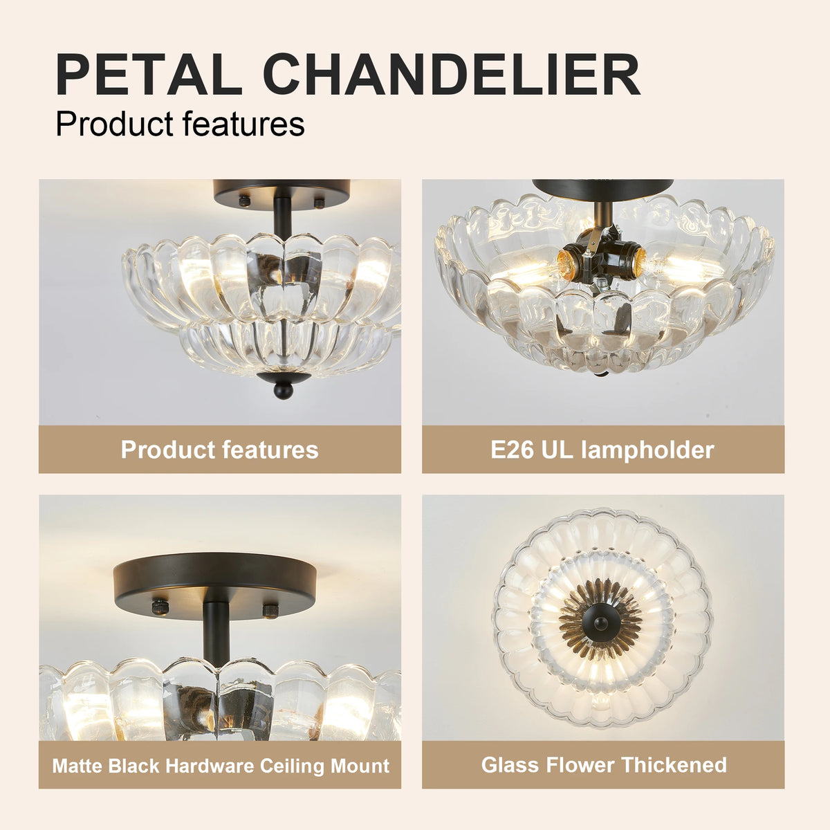 Rivenhall Clear Glass Ceiling Light, Black